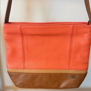 The Sak Coral and Brown Two-Tone Leather Shoulder Bag